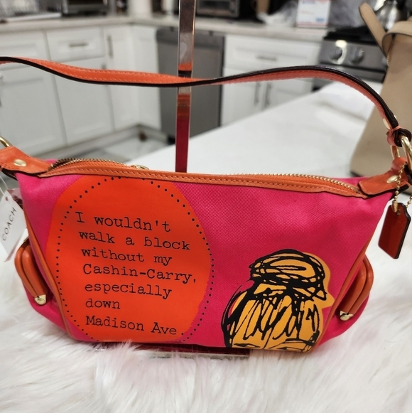 🧡🔹️COACH🔹️Bonnie Cashin Limited Edition Print Baguette fushia/orange bag - Picture 2 of 7